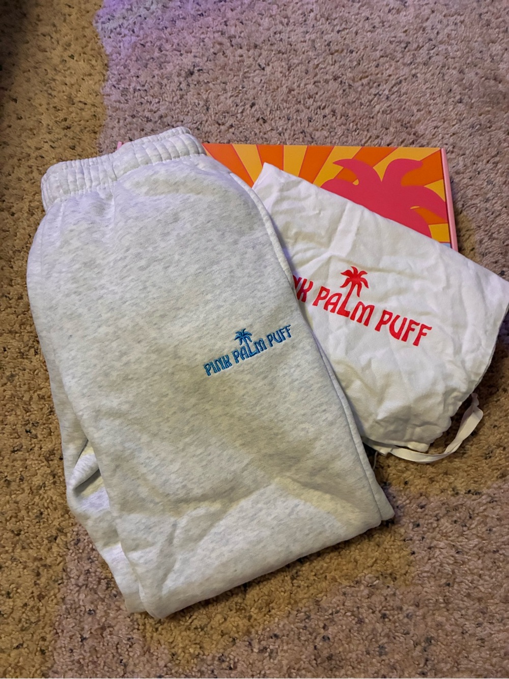 Pink Palm Puff- fleece cuffed sweatpants